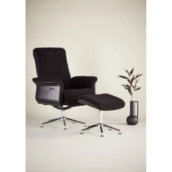 Reclinerfåtölj med fotpall Svart / Krom - Hagön + Textilrengöring för möbler