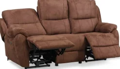 Reclinersoffa - 3-sits (el) i brunt microfibertyg