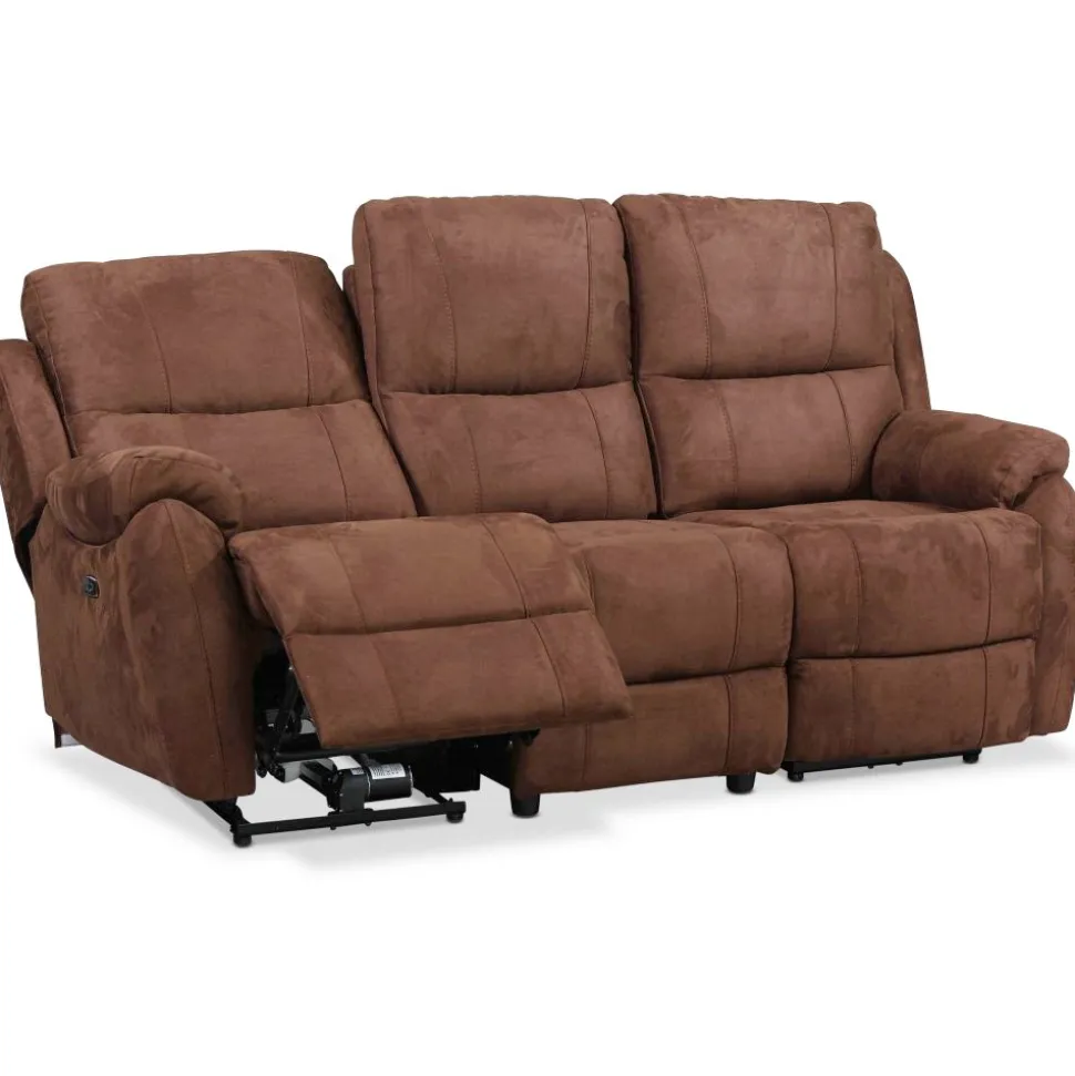 Reclinersoffa - 3-sits (el) i brunt microfibertyg