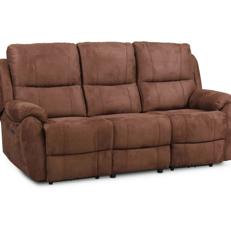 Reclinersoffa - 3-sits (el) i brunt microfibertyg