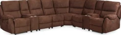 Reclinersoffa deluxe - 6-sits el-styrning - Brunt microfibertyg
