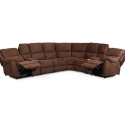 Reclinersoffa deluxe - 6-sits el-styrning - Brunt microfibertyg