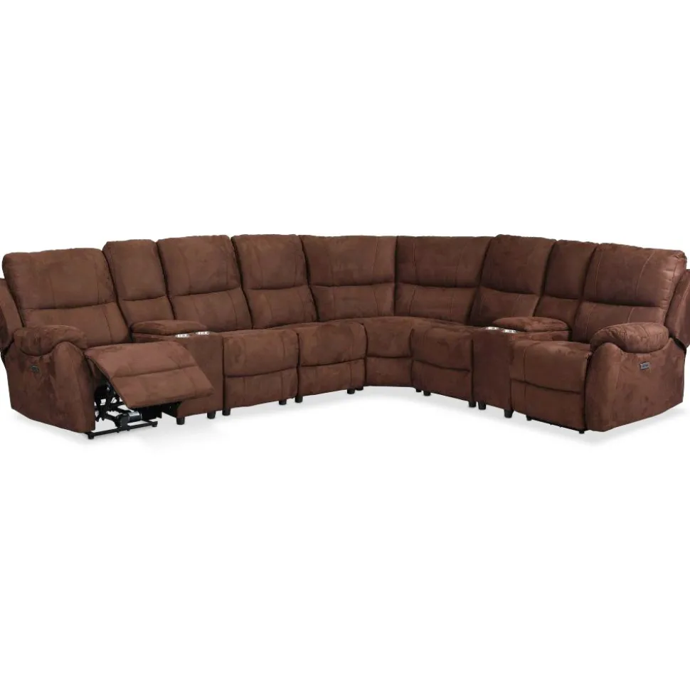 Reclinersoffa deluxe - 6-sits el-styrning - Brunt microfibertyg