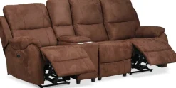 Reclinersoffa med drickahållare - 3-sits (el) i brunt microfibertyg