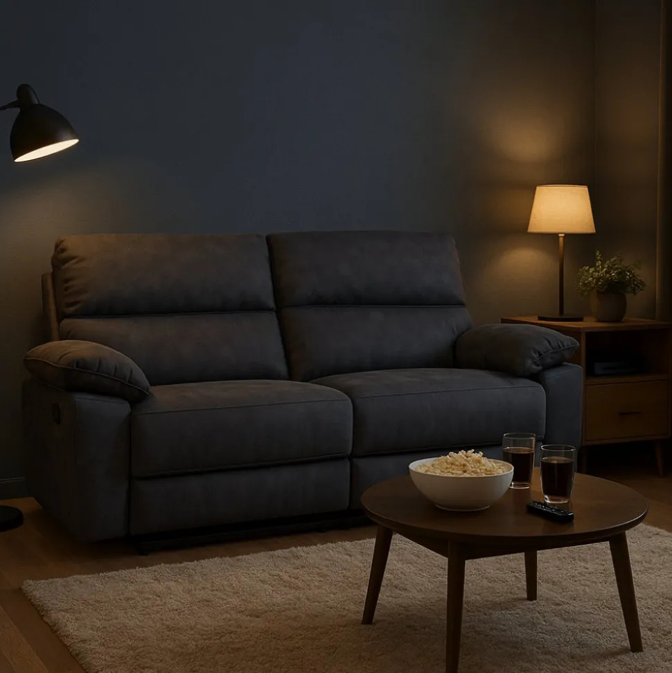 Reclinersoffa 2-sits extra bred i grått - 197 cm