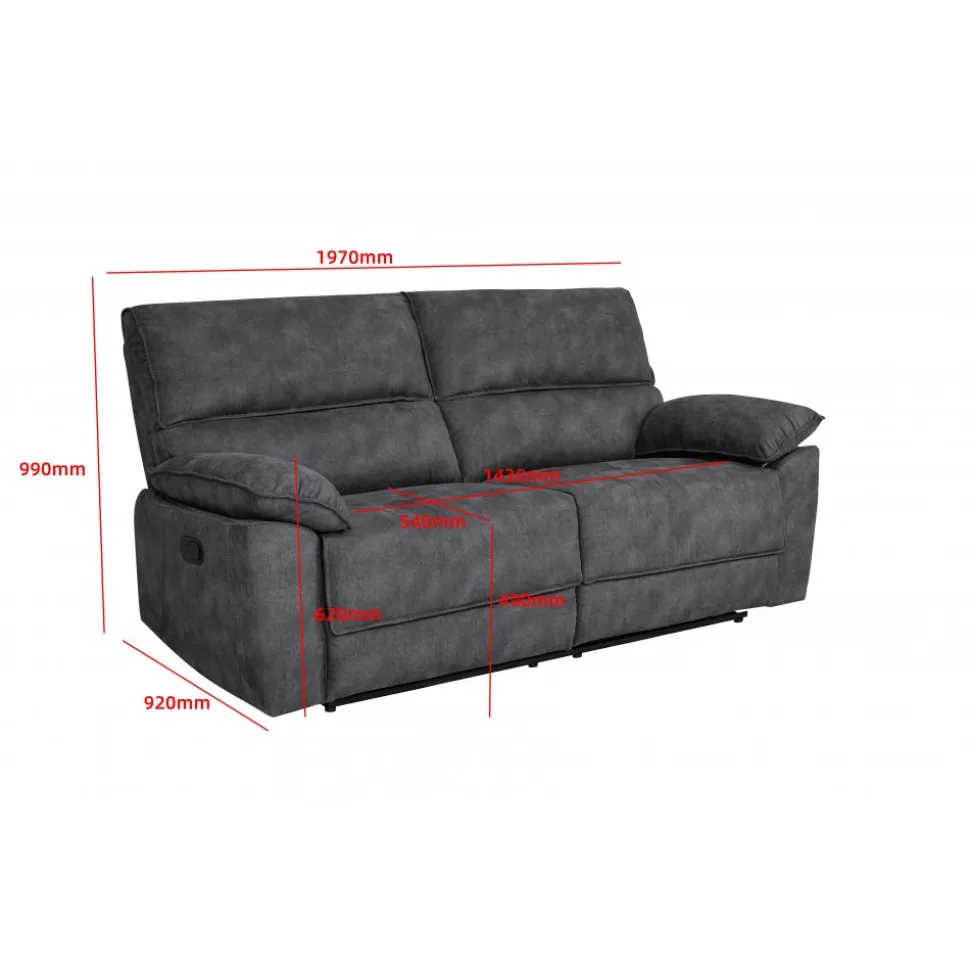 Reclinersoffa 2-sits extra bred i grått - 197 cm