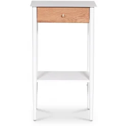 Revel vitt sängbord med ek-låda + Möbeltassar