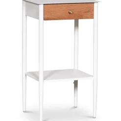 Revel vitt sängbord med ek-låda