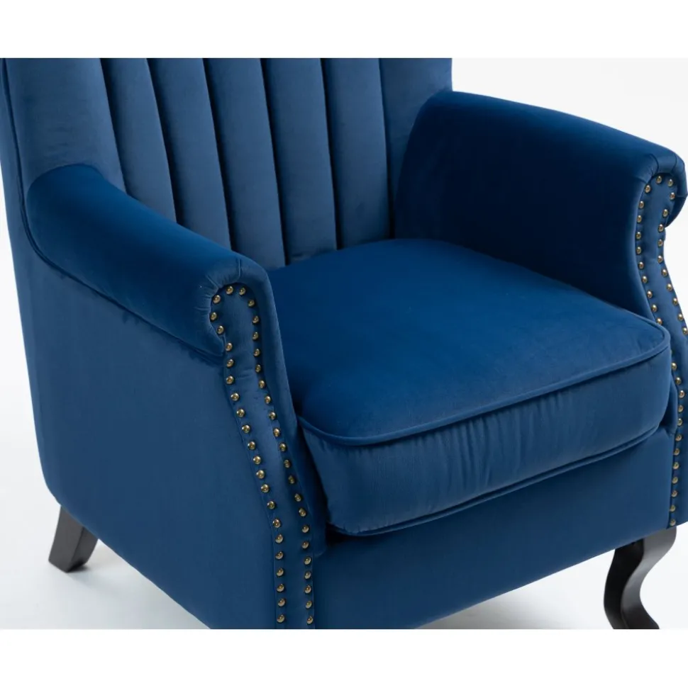 Öronlappsfåtölj i blått sammet