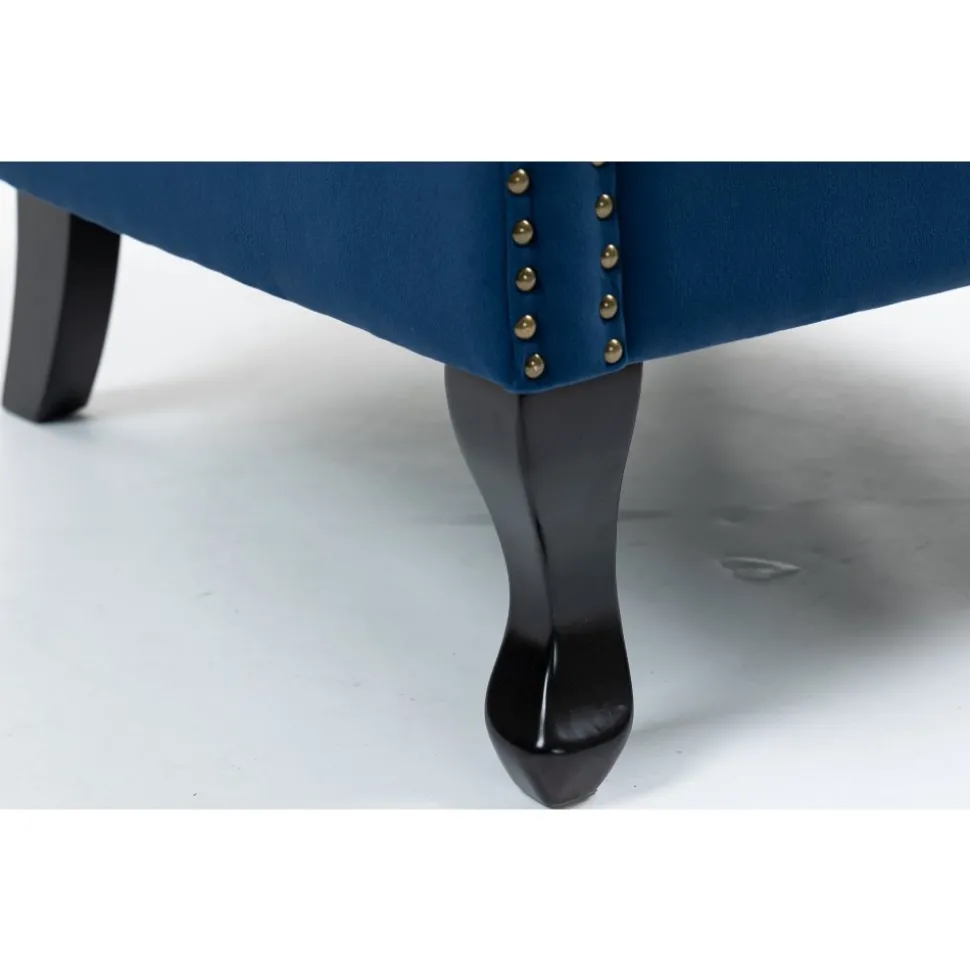 Öronlappsfåtölj i blått sammet