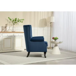 Öronlappsfåtölj i blått sammet