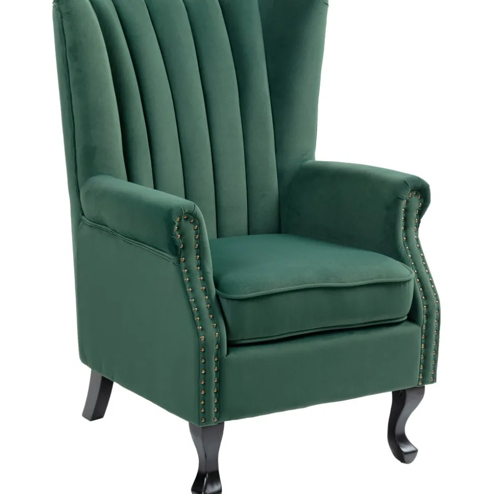 Öronlappsfåtölj i grön sammet + Fläckborttagare för möbler