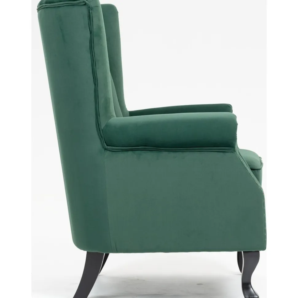 Öronlappsfåtölj i grön sammet + Fläckborttagare för möbler