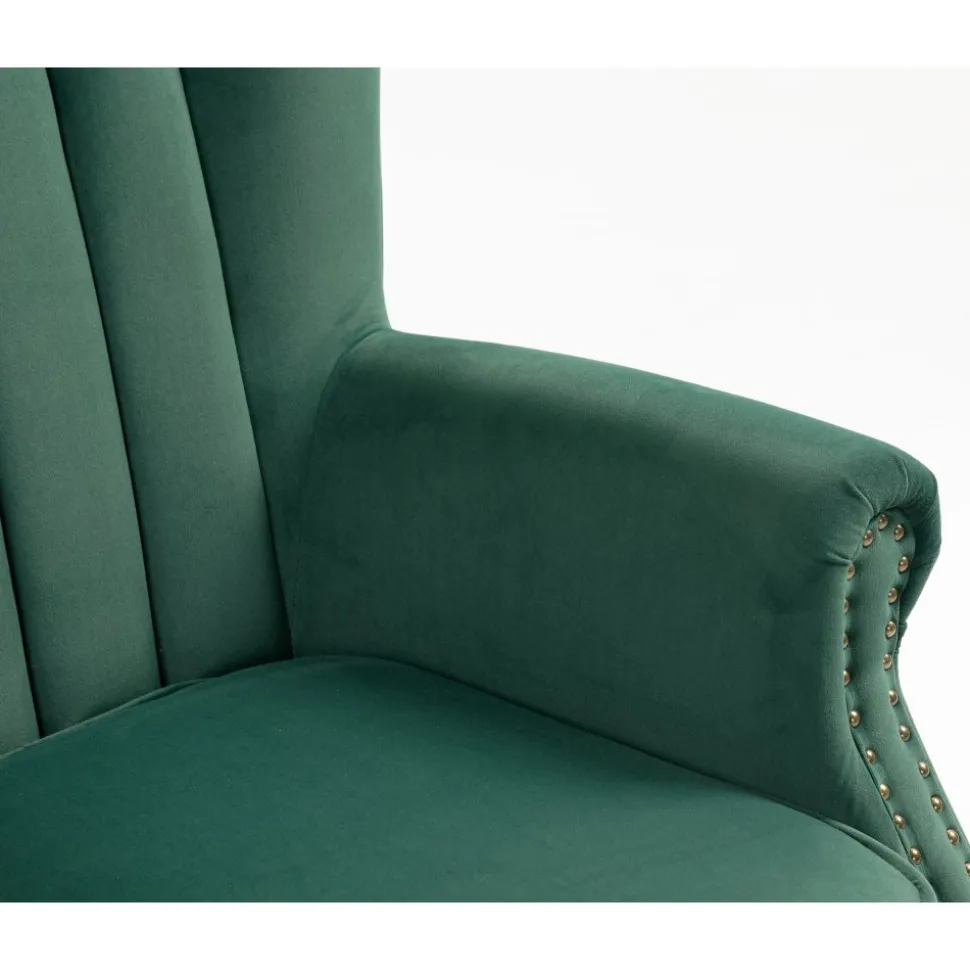 Öronlappsfåtölj i grön sammet + Fläckborttagare för möbler