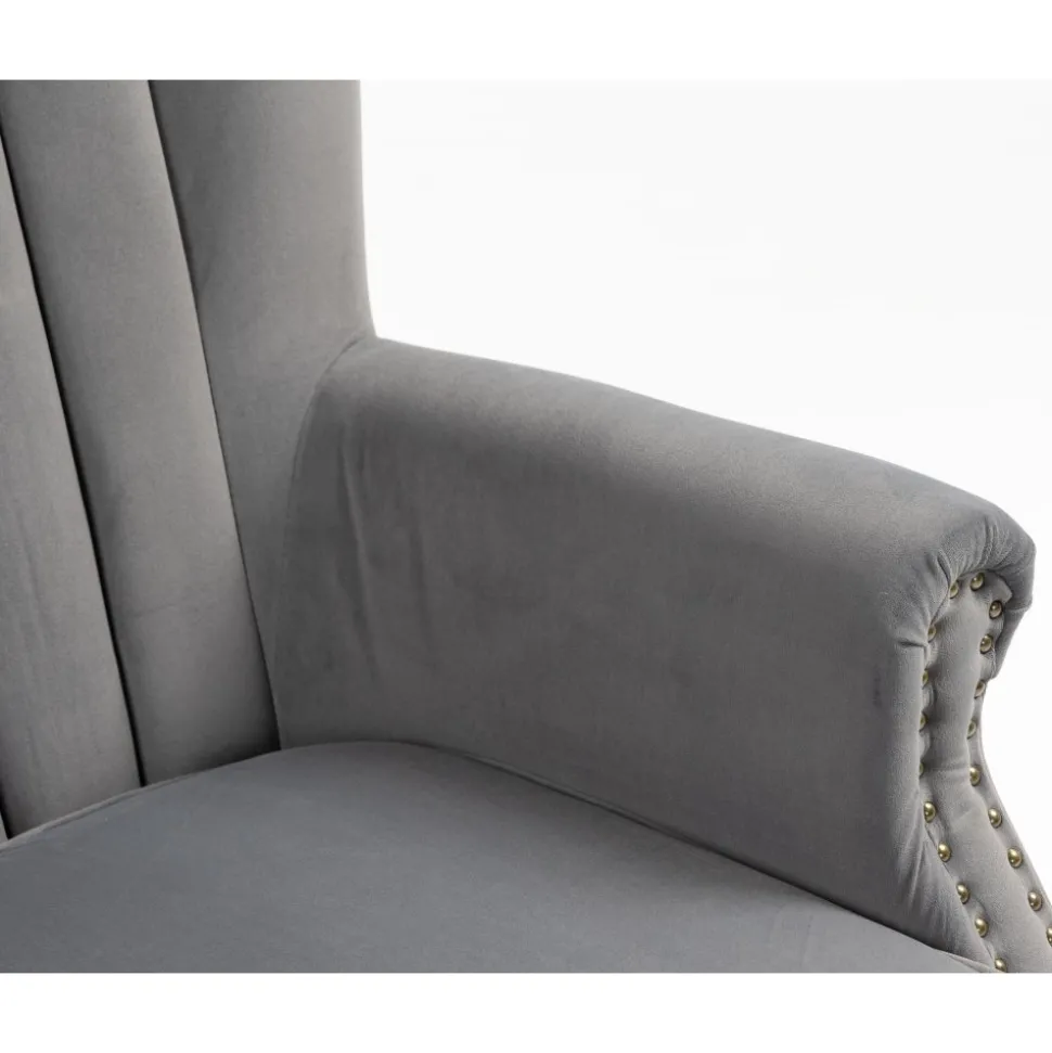 Öronlappsfåtölj i grått sammet