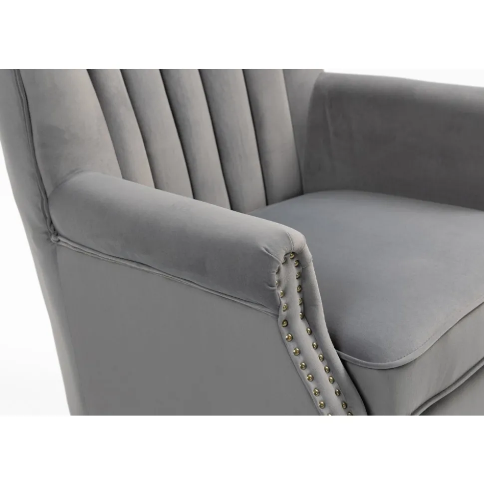 Öronlappsfåtölj i grått sammet