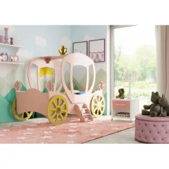 Rosa prinsessvagn barnsäng - 90 x 190 cm