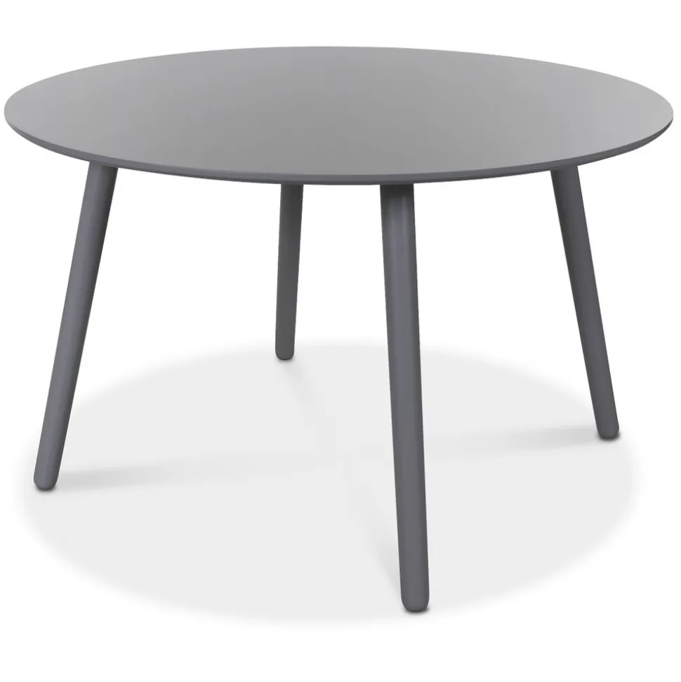 Rosvik matgrupp grått runt bord med 4 st vita Dalsland Pinnstolar