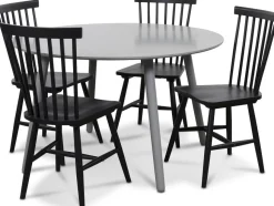 Rosvik matgrupp grått runt bord med 4 st svarta Karl Pinnstolar - Grå / Svarta