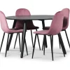 Rosvik matgrupp, matbord med 4 st Carisma sammetsstolar - Rosa/Svart + 3.00 x Möbeltassar