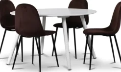 Rosvik matgrupp, matbord med 4 st Carisma sammetsstolar - Vit/Bordeaux + 4.00 x Stolsdyna