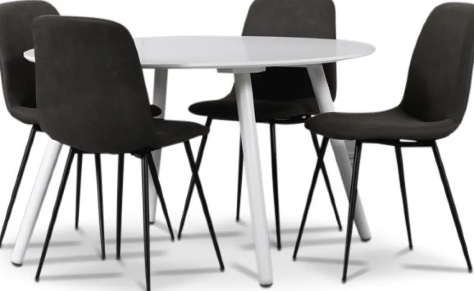 Rosvik matgrupp, matbord med 4 st Smokey matstolar - Vit/Vintage + 3.00 x Möbeltassar