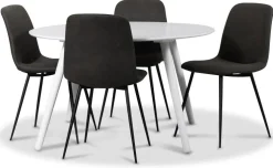 Rosvik matgrupp, matbord med 4 st Smokey matstolar - Vit/Vintage + 3.00 x Möbeltassar