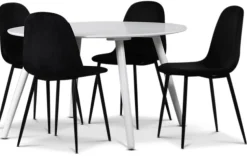 Rosvik matgrupp, matbord med 4 st Carisma sammetsstolar - Vit/Svart + 3.00 x Möbeltassar