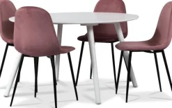 Rosvik matgrupp, matbord med 4 st Carisma sammetsstolar - Vit/Rosa + 3.00 x Möbeltassar