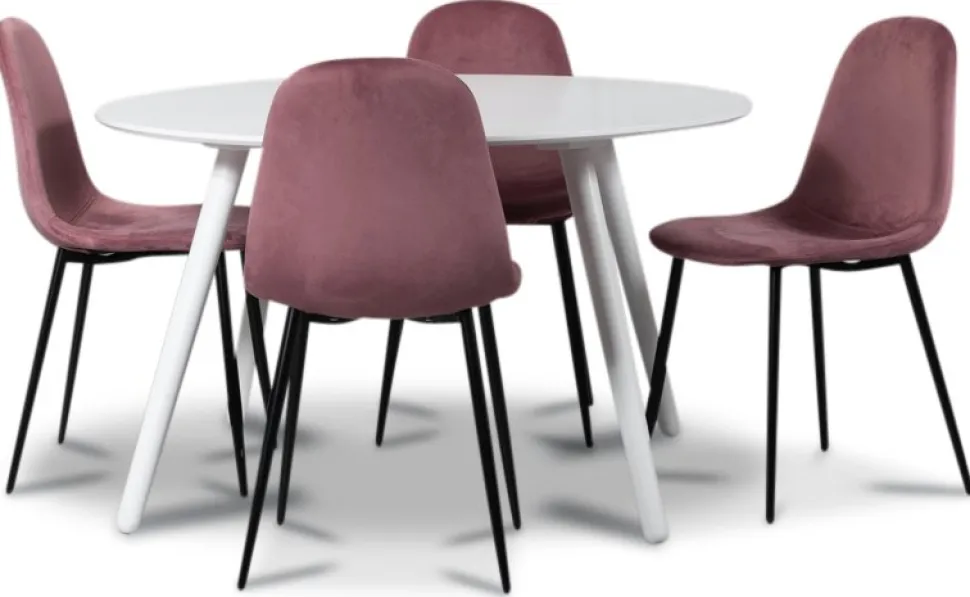 Rosvik matgrupp, matbord med 4 st Carisma sammetsstolar - Vit/Rosa