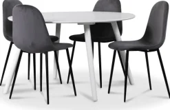 Rosvik matgrupp, matbord med 4 st Carisma sammetsstolar - Vit/Grå