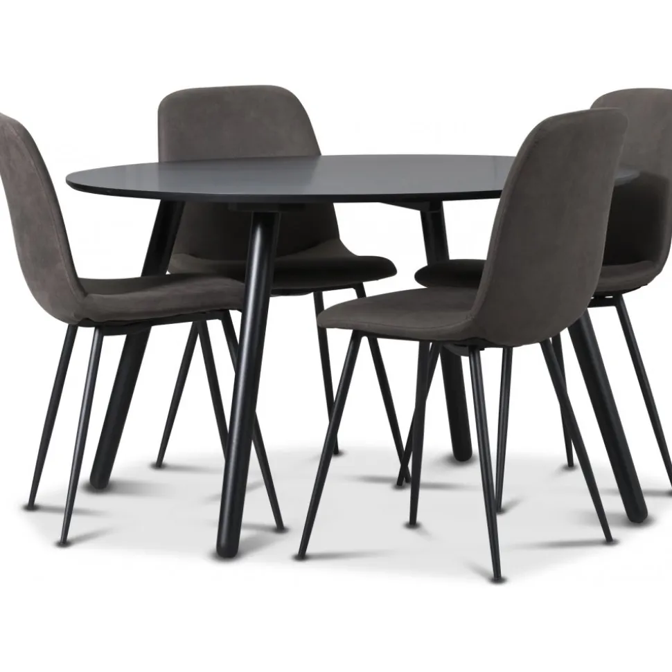 Rosvik matgrupp, matbord med 4 st Smokey matstolar - Svart/Vintage + 3.00 x Möbeltassar