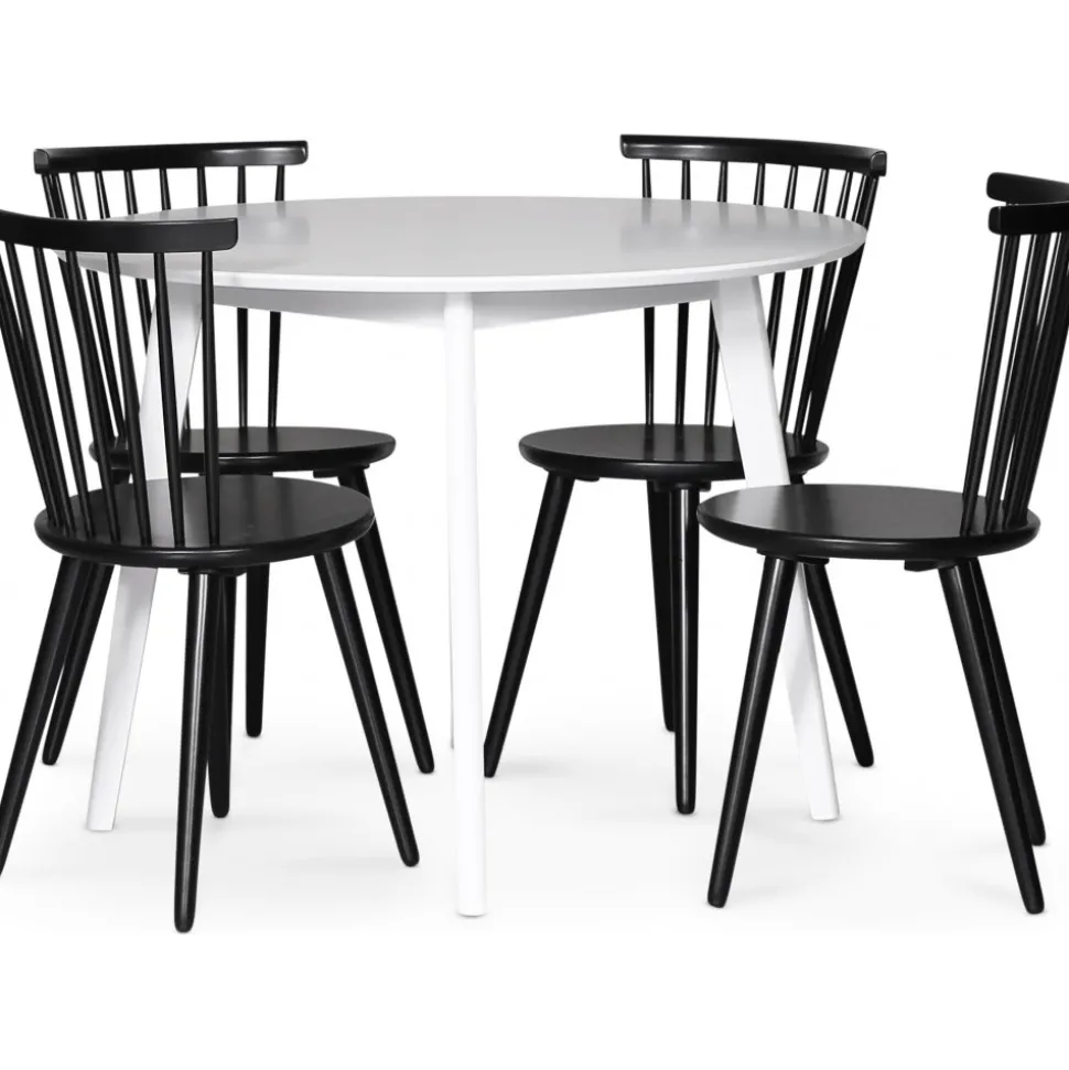 Runt matbord med 4 st svarta pinnstolar