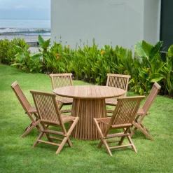 Saltö utegrupp i teak: runt teakbord med 6 st teakstolar