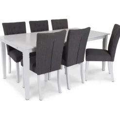 Sandhamn Matgrupp; Bord 180x95 cm med 6 st Crocket stolar - Vit / Grå