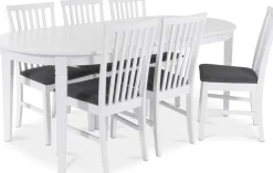 Sandhamn Matgrupp; ovalt bord med 6 st Sandhamn stolar i Grått tyg + 6.00 x Stolsdyna