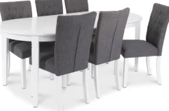Sandhamn Matgrupp; Ovalt bord med 6 st Crocket stolar i Grått tyg + 6.00 x Stolsdyna