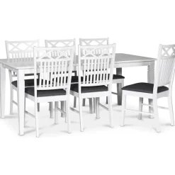 Sandhamn matgrupp; 180x95 cm bord med 6 st Sandhamn Gripsholm matstolar + 4.00 x Möbeltassar