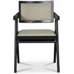 Sara karmstol i svartbetsad ek och linneklädsel + Textilrengöring för möbler