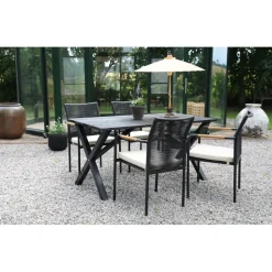 Scottsdale utematgrupp matbord med 4 st Skanör karmstolar - Svart/Teak/Beige