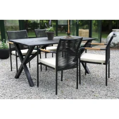 Scottsdale utematgrupp matbord med 4 st Skanör karmstolar - Svart/Teak/Beige