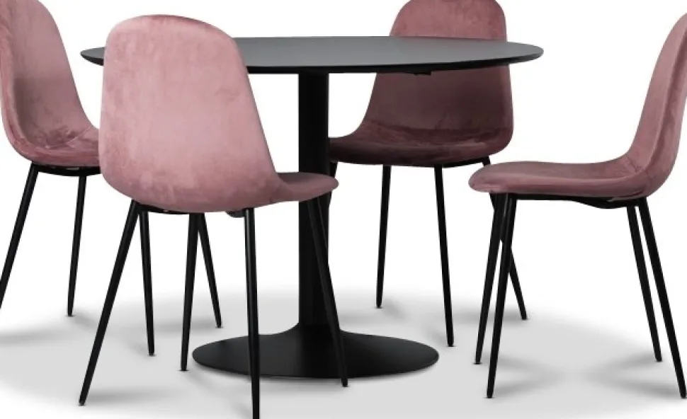 Seat matgrupp, matbord med 4 st Carisma sammetsstolar - Svart/Korall + 4.00 x Stolsdyna