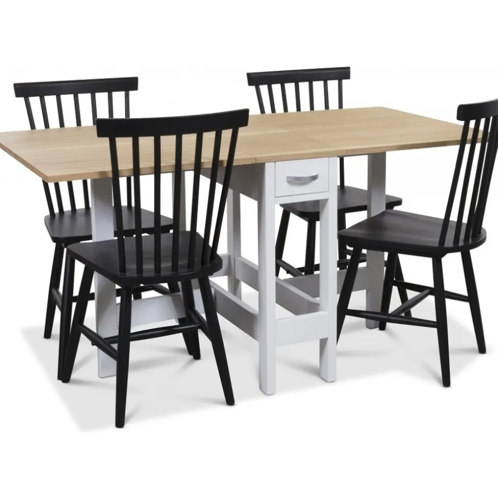 Signum matgrupp Slagbord vit/ek med 4 st svarta Karl pinnstolar + 3.00 x Möbeltassar