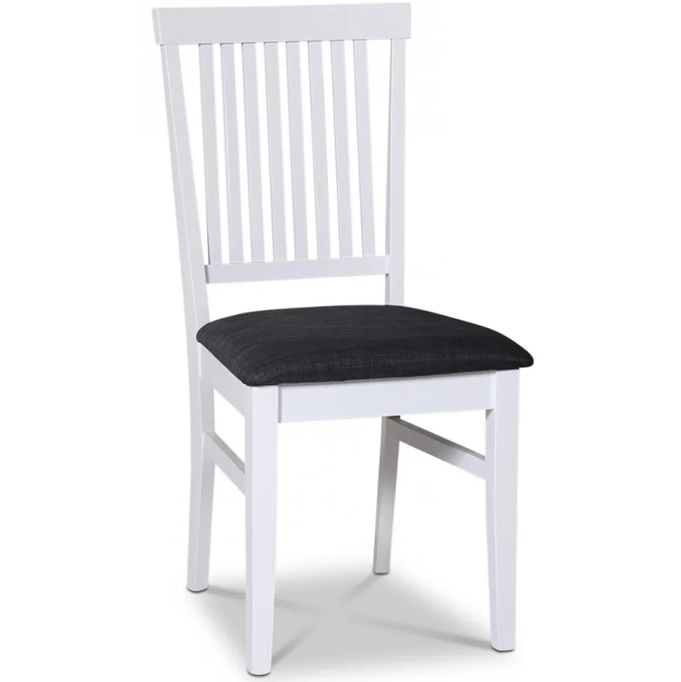 Skagen matgrupp; runt matbord Ø120 cm - Vit / brunoljad ek med 4 st Fårö stolar (Ribbor i ryggen) med grå tygsits + 3.00 x Möbeltassar