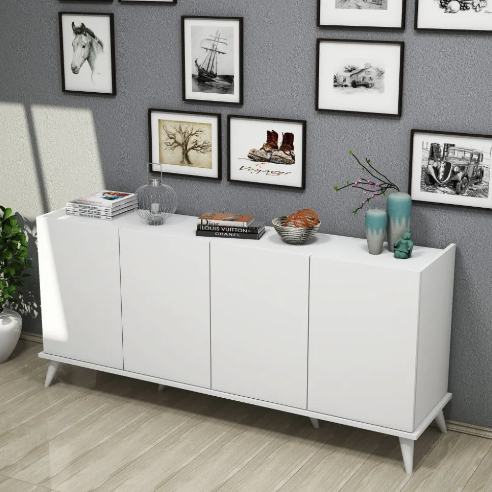 Skänk vit 180 cm - Elegant + Textilrengöring för möbler