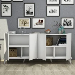 Skänk vit 180 cm - Elegant + Textilrengöring för möbler