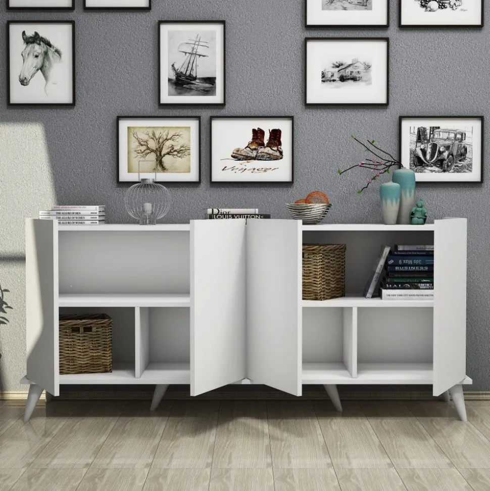 Skänk vit 180 cm - Elegant + Textilrengöring för möbler