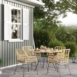 Skutskär Utebord Ø120 cm - Glas/rotting + Rengöringsmedel för utemöbler