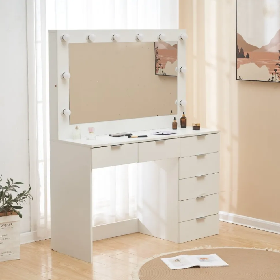 Sminkbord med belysning och förvaring + Möbeltassar