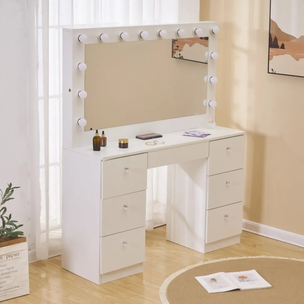 Sminkbord med belysning och kristall handtag + Textilrengöring för möbler